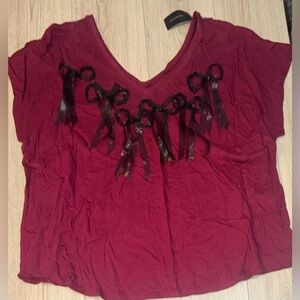 Lane Bryant Burgundy Top with Black Ribbon Details